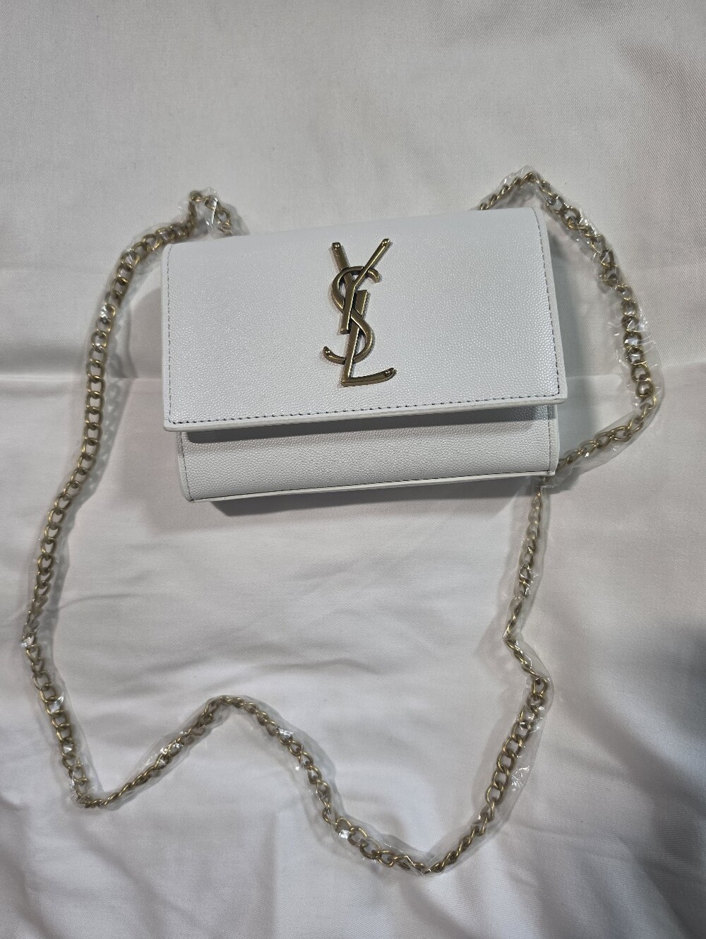 Classic White Crossbody Bag with Gold Chain Strap